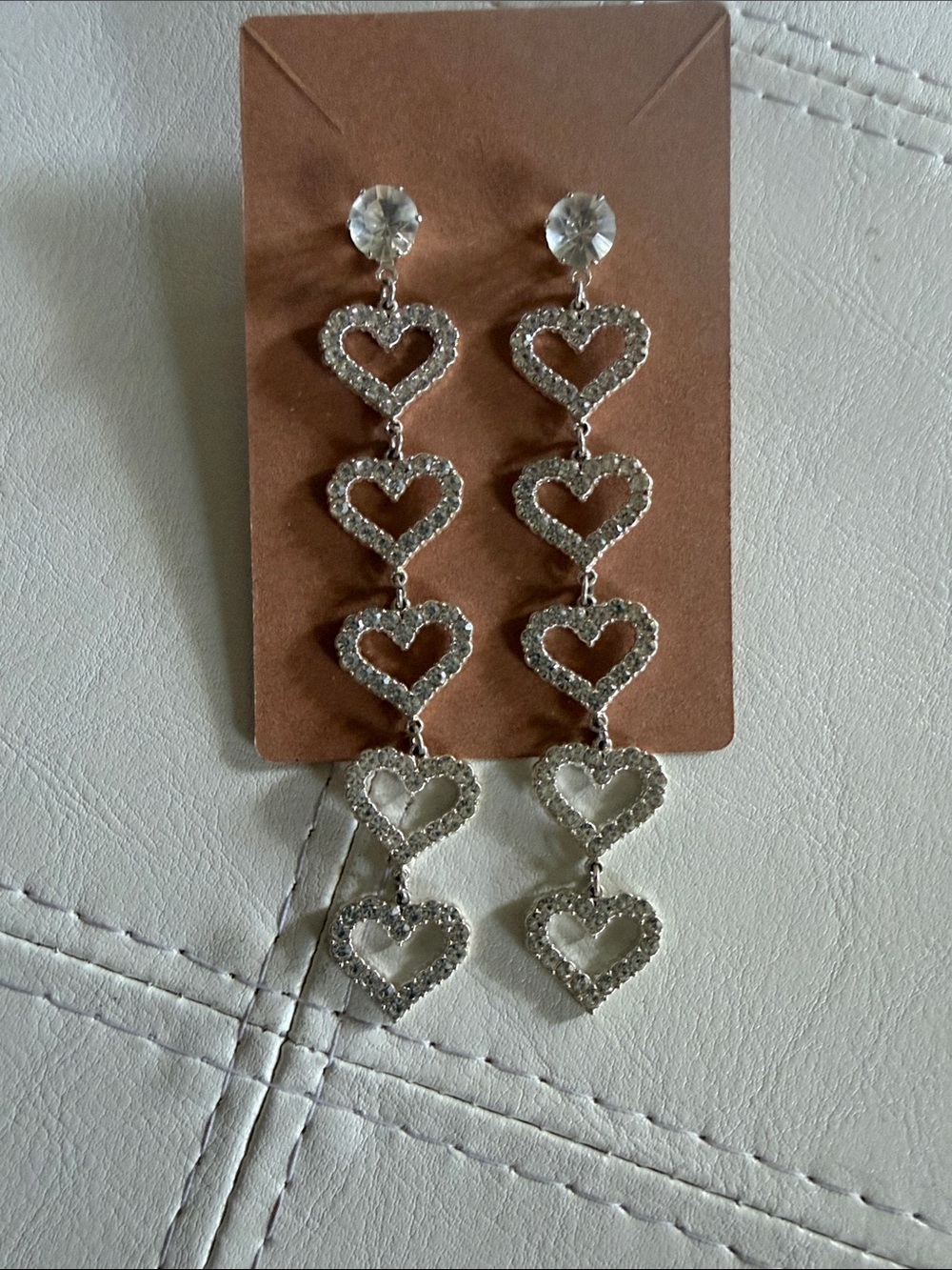 Silver Crystal Heart Drop Earrings - Women Jewelry